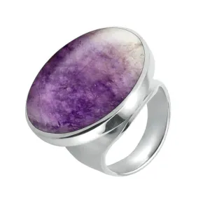 Sterling Silver Blue John Small Round Stone Ring