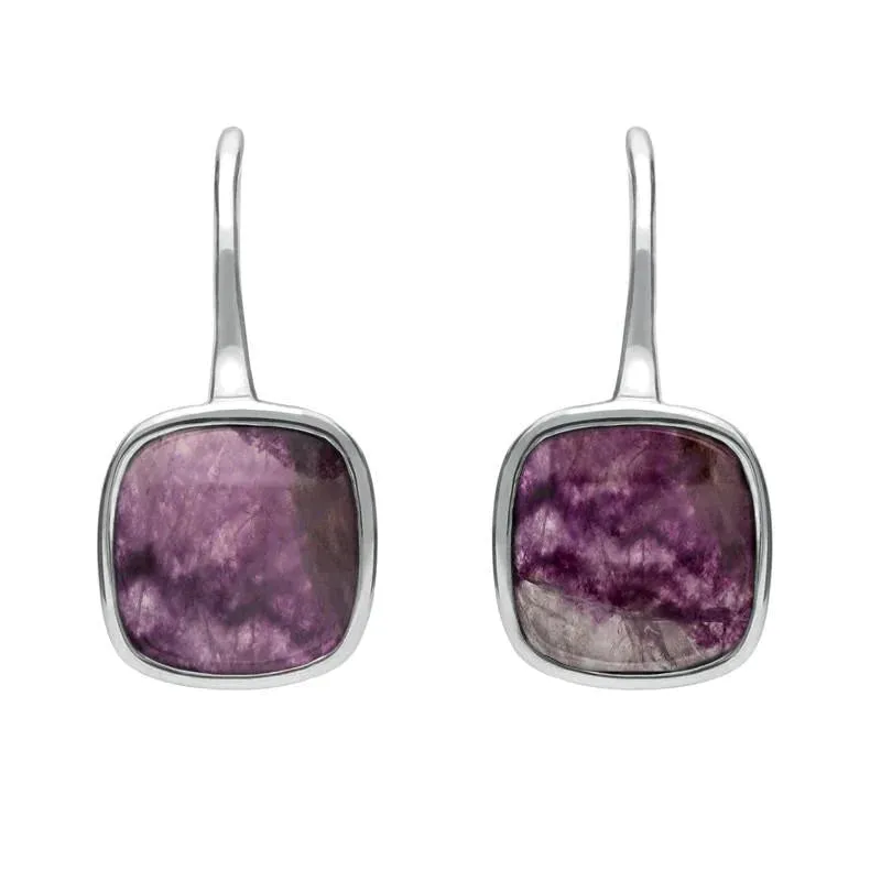 Sterling Silver Blue John Stone Cushion Drop Earrings