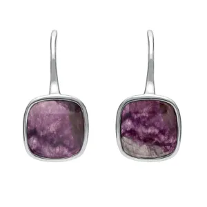 Sterling Silver Blue John Stone Cushion Drop Earrings