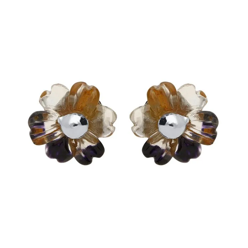 Sterling Silver Blue John Tuberose 6mm Dahlia Stud Earrings