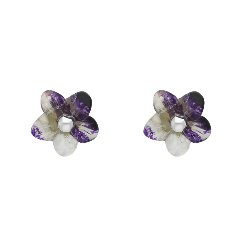 Sterling Silver Blue John Tuberose 8mm Pansy Stud Earrings