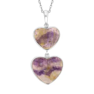 Sterling Silver Blue John Two Stone Heart Drop Necklace D