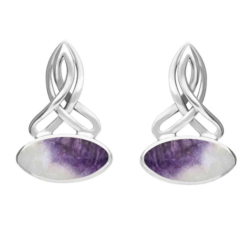 Sterling Silver Blue John Wide Marquise Celtic Stud Earrings