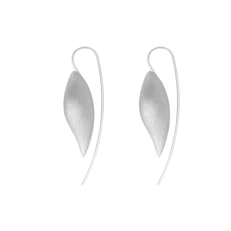 Sterling Silver Brushed Leaf Drop Earrings D