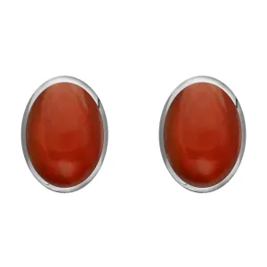 Sterling Silver Carnelian 8 x 10mm Classic Large Oval Stud Earrings
