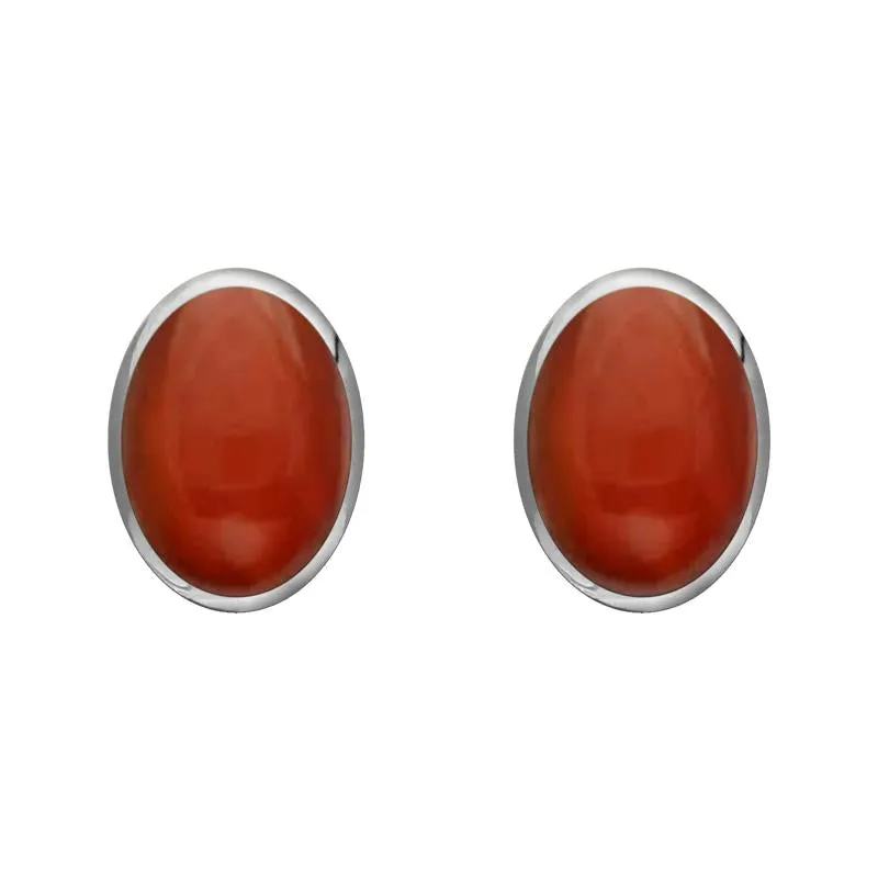 Sterling Silver Carnelian 8 x 6mm Classic Medium Oval Stud Earrings