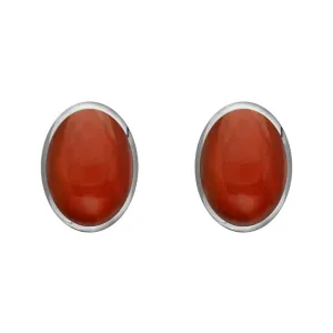 Sterling Silver Carnelian 8 x 6mm Classic Medium Oval Stud Earrings