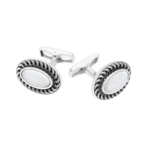 Sterling Silver Carrara Marble Crescent Cufflinks