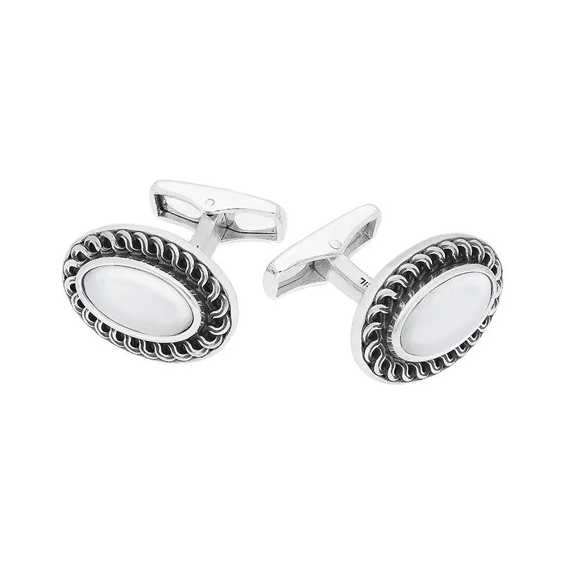 Sterling Silver Carrara Marble Crescent Cufflinks