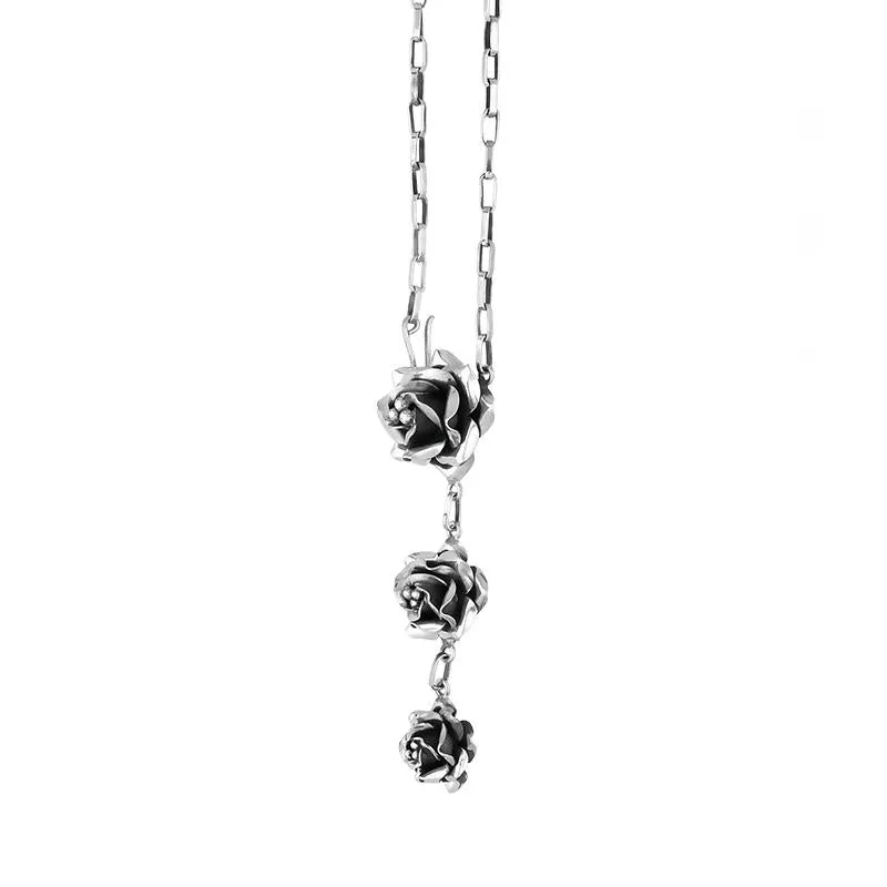 Sterling Silver Cascading Roses Necklace