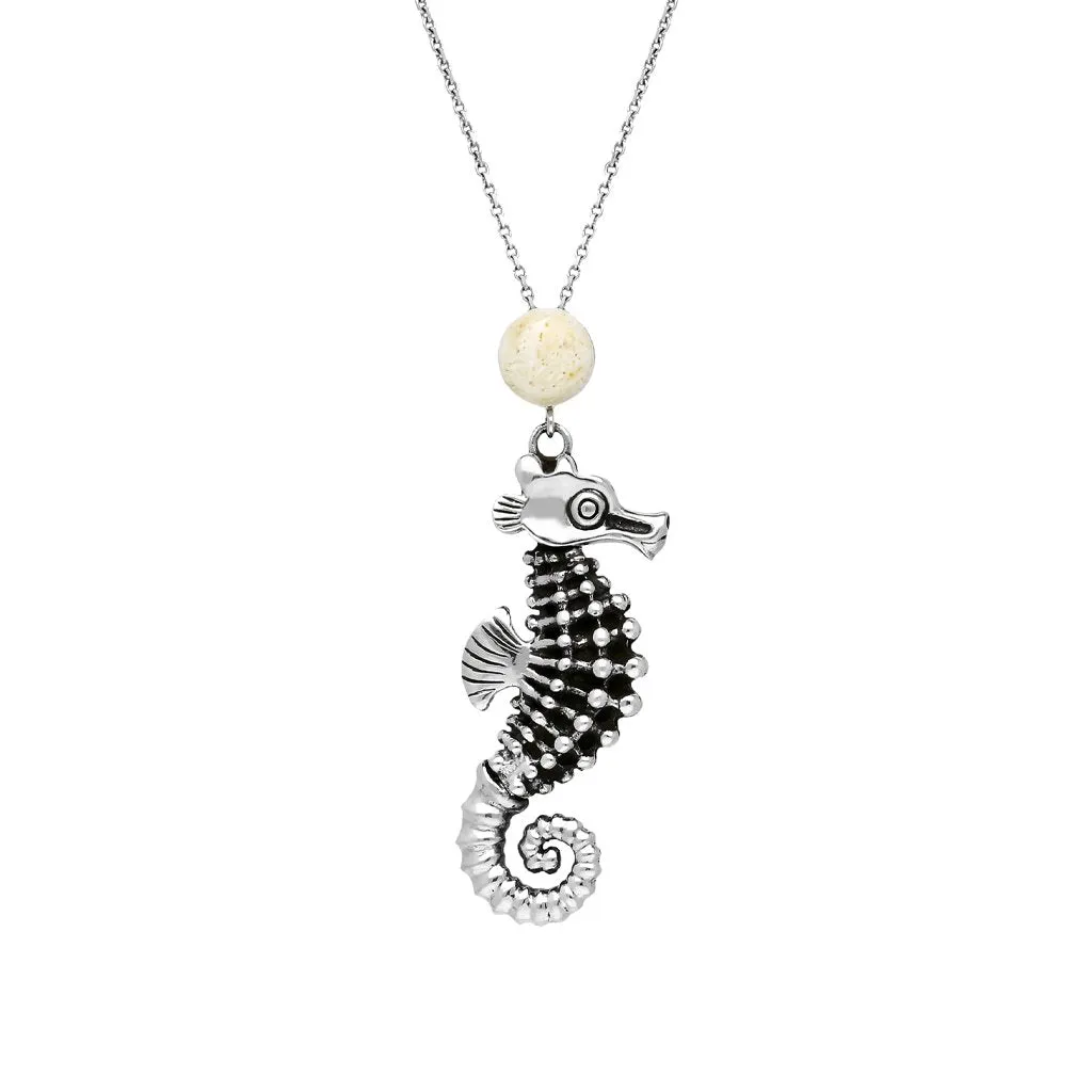 Sterling Silver Coquina Large Seahorse Stone Top Necklace