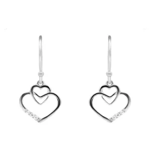 Sterling Silver Cubic Zirconia Double Heart Drop Earrings
