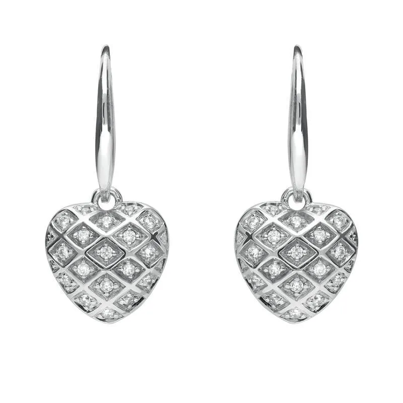 Sterling Silver Cubic Zirconia Heart Hook Drop Earrings D