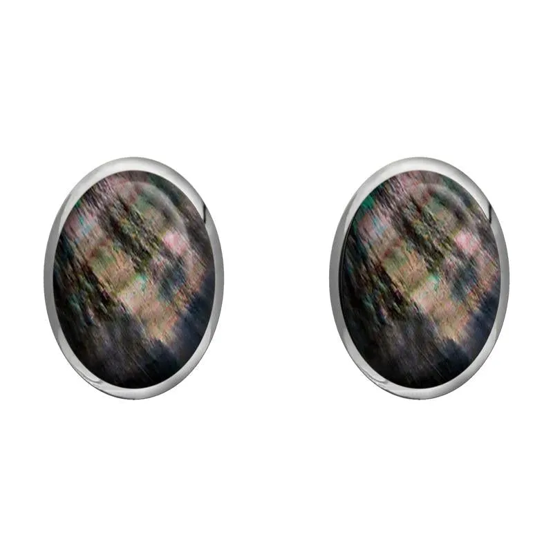 Sterling Silver Dark Mother of Pearl 8 x 10mm Classic Large Oval Stud Earrings