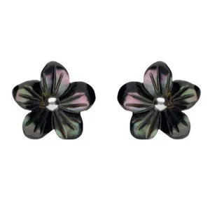 Sterling Silver Dark Mother of Pearl Tuberose 10mm Pansy Stud Earrings