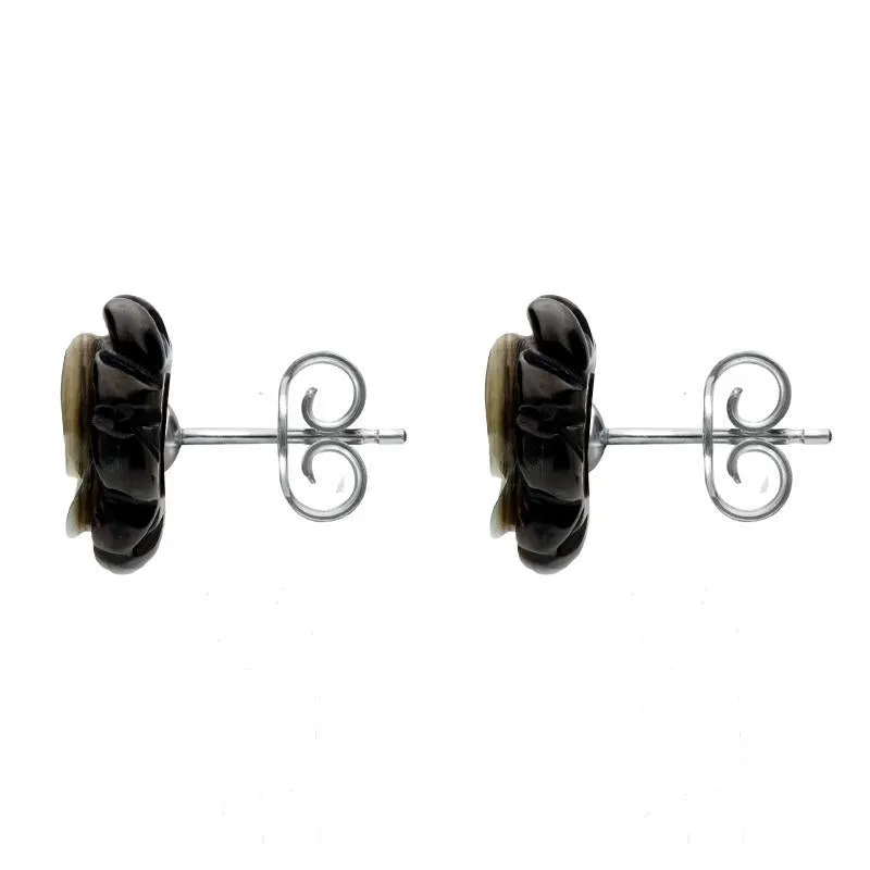 Sterling Silver Dark Mother of Pearl Tuberose 10mm Rose Stud Earrings