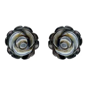 Sterling Silver Dark Mother of Pearl Tuberose 10mm Rose Stud Earrings