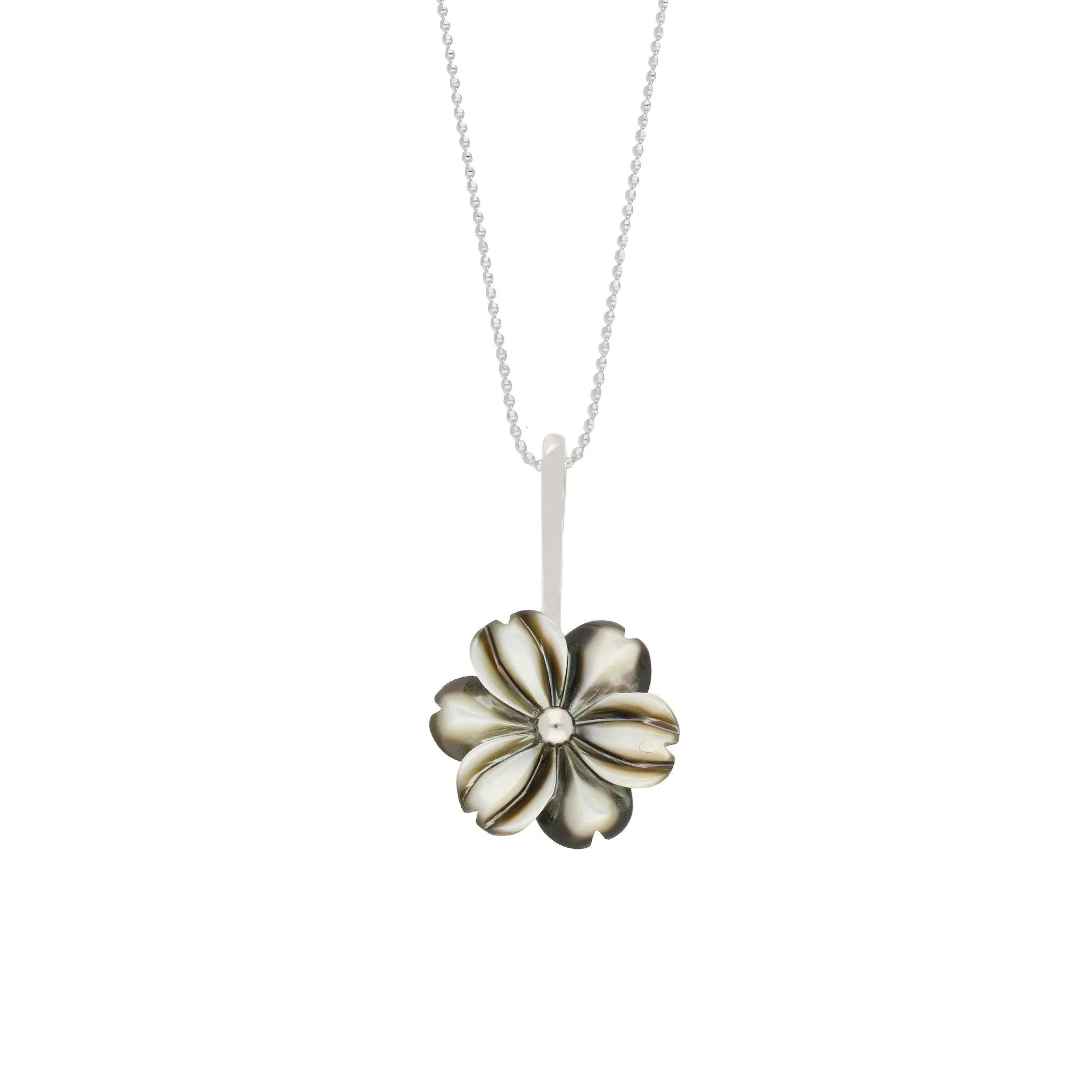 Sterling Silver Dark Mother of Pearl Tuberose 18mm Dahlia Necklace