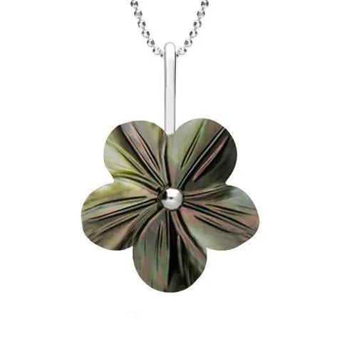 Sterling Silver Dark Mother of Pearl Tuberose 22mm Desert Rose Necklace