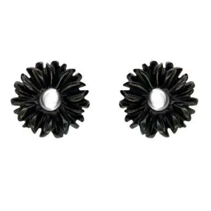 Sterling Silver Dark Mother of Pearl Tuberose 6mm Daisy Stud Earrings