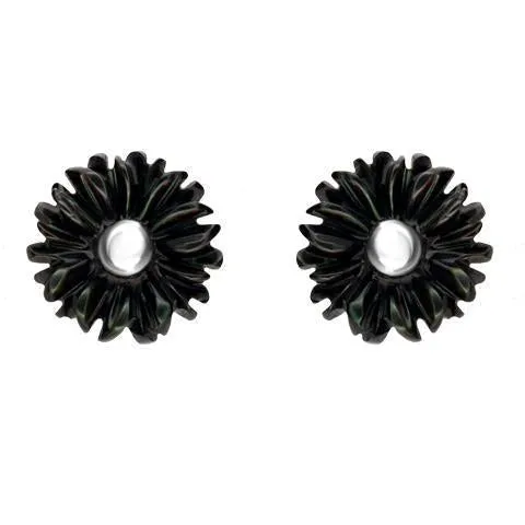 Sterling Silver Dark Mother of Pearl Tuberose 6mm Daisy Stud Earrings