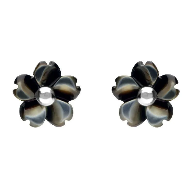 Sterling Silver Dark Mother of Pearl Tuberose 6mm Gypsophila Stud Earrings