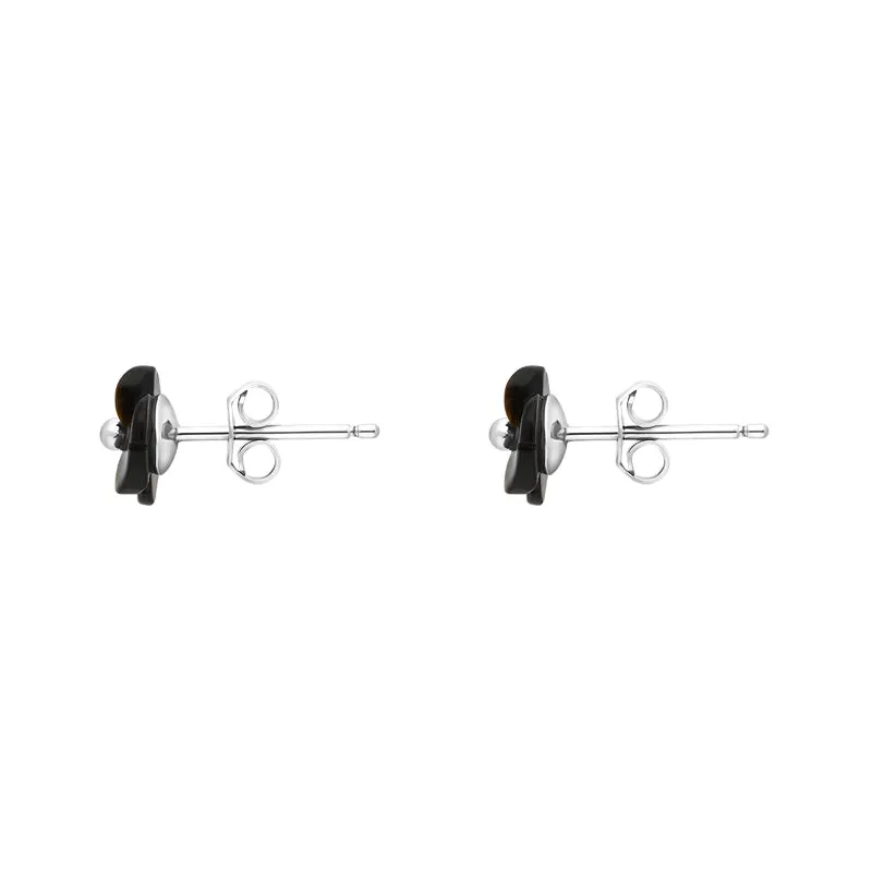 Sterling Silver Dark Mother of Pearl Tuberose 8mm Clover Stud Earrings
