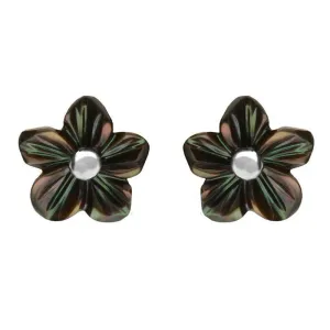 Sterling Silver Dark Mother of Pearl Tuberose 8mm Desert Rose Stud Earrings