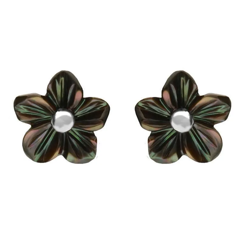 Sterling Silver Dark Mother of Pearl Tuberose 8mm Desert Rose Stud Earrings