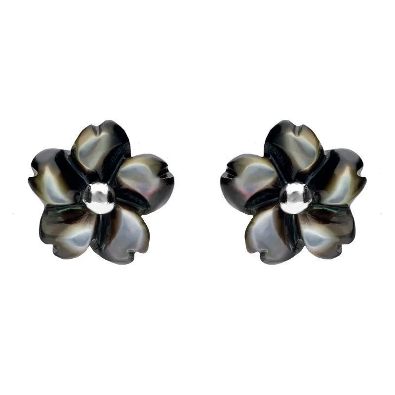 Sterling Silver Dark Mother of Pearl Tuberose 8mm Gypsophila Stud Earrings