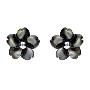 Sterling Silver Dark Mother of Pearl Tuberose 8mm Gypsophila Stud Earrings