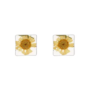 Sterling Silver Flower Square Stud Earrings D