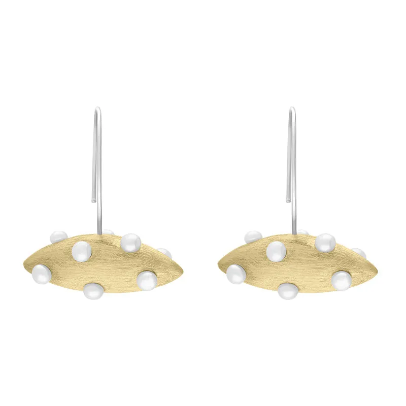 Sterling Silver Gold Plated Freshwater Pearl Horizontal Marquise Earrings D