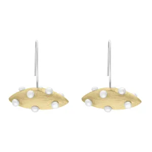 Sterling Silver Gold Plated Freshwater Pearl Horizontal Marquise Earrings D
