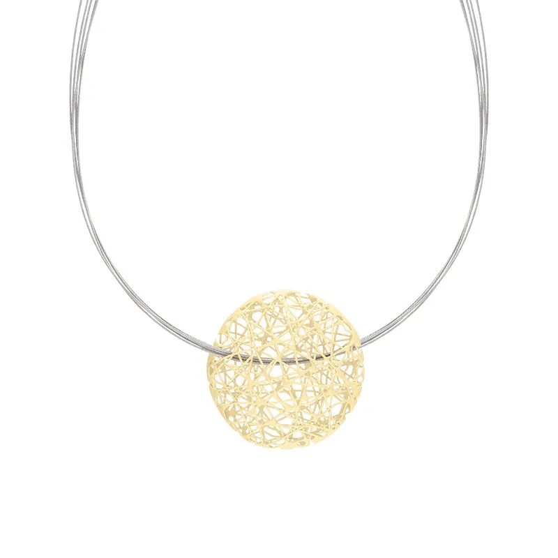 Sterling Silver Gold Plated Open Wire Disc Necklace D