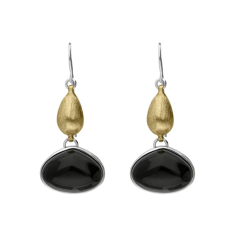 Sterling Silver Gold Plated Whitby Jet Drop Earrings D
