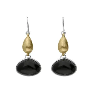 Sterling Silver Gold Plated Whitby Jet Drop Earrings D