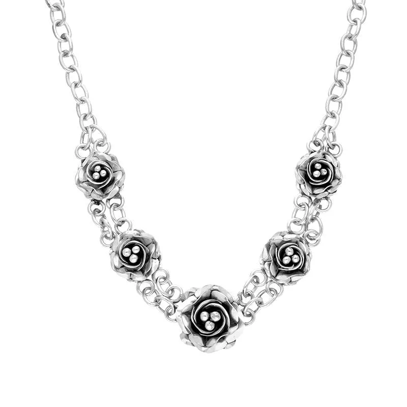 Sterling Silver Graduating Roses Necklace