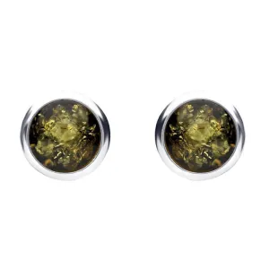 Sterling Silver Green Amber Round Stud Earrings