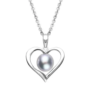 Sterling Silver Grey Pearl Open Heart Necklace
