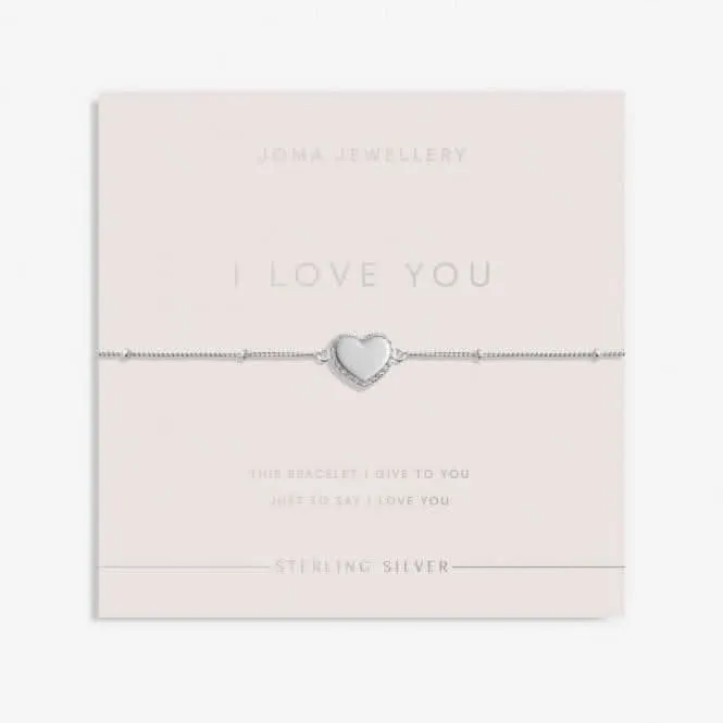 Sterling Silver I Love You Heart Pave 16cm   3cm Bracelet JJS0002