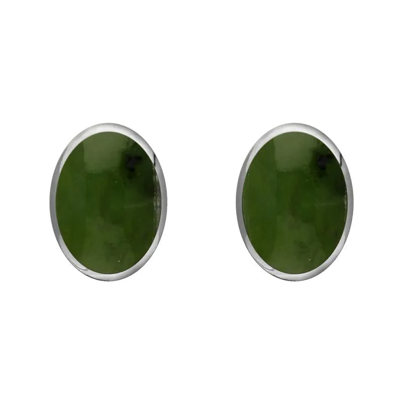 Sterling Silver Jade 8 x 6mm Classic Medium Oval Stud Earrings