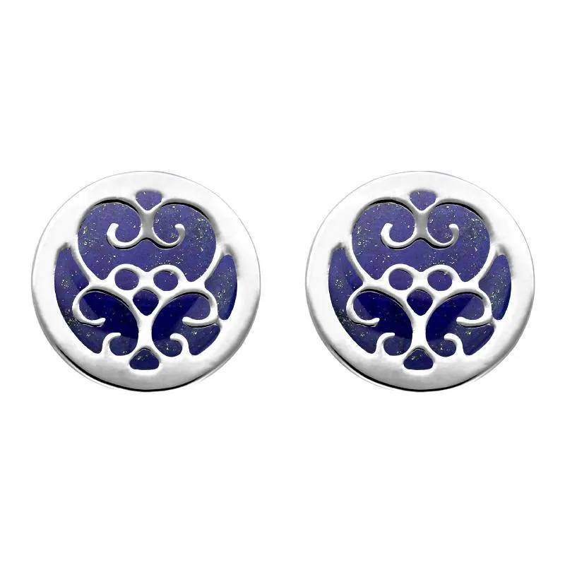 Sterling Silver Lapis Lazuli Flore Filigree Stud Earrings