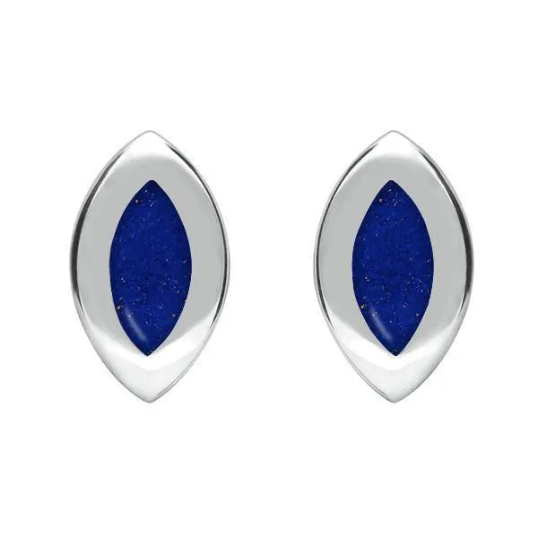 Sterling Silver Lapis Lazuli Framed Marquise Stud Earrings