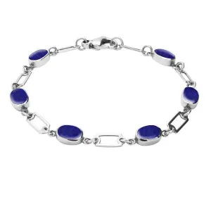Sterling Silver Lapis Lazuli Oval Linked Bracelet