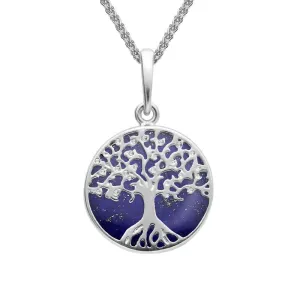 Sterling Silver Lapis Lazuli Small Round Tree Of Life Necklace