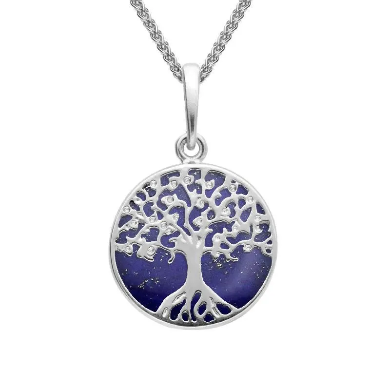 Sterling Silver Lapis Lazuli Small Round Tree Of Life Necklace