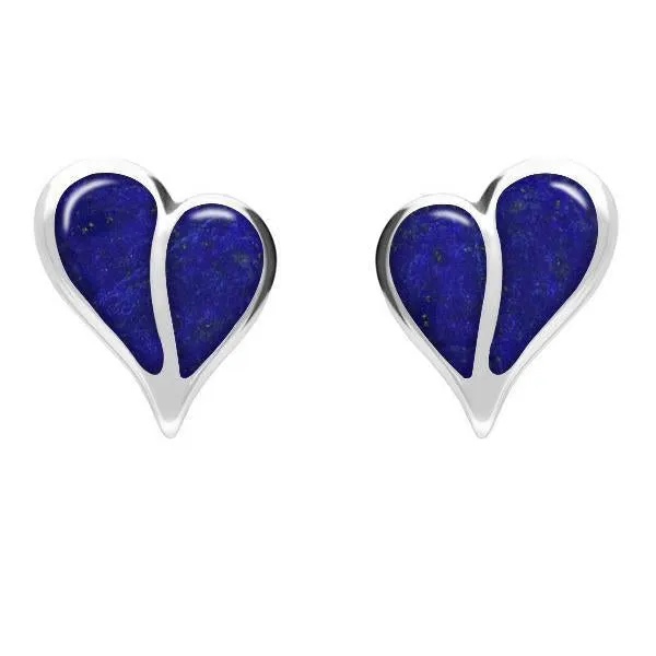 Sterling Silver Lapis Lazuli Split Heart Stud Earrings