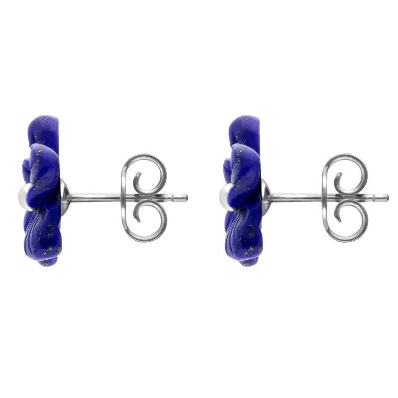 Sterling Silver Lapis Lazuli Tuberose 10mm Pansy Stud Earrings