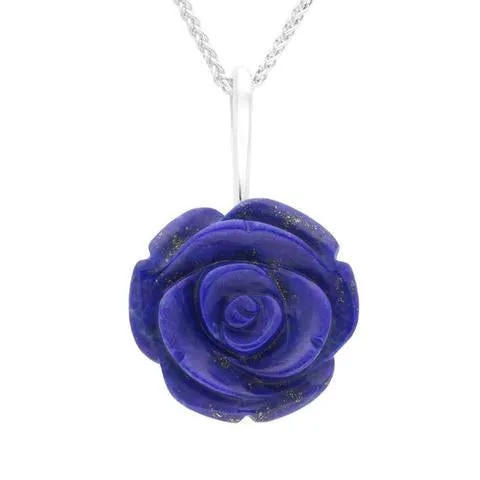 Sterling Silver Lapis Lazuli Tuberose 20mm Rose Necklace